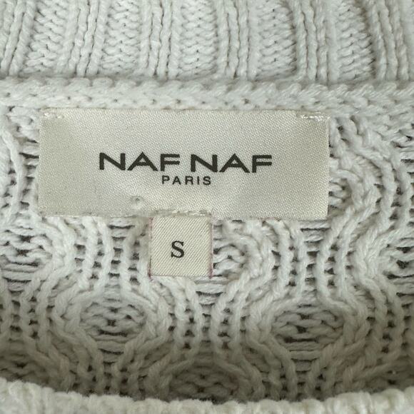 Women's NAF NAF Paris White Red Black Cable Knit Pullover Sweater Casual Cozy S - Picture 4 of 4